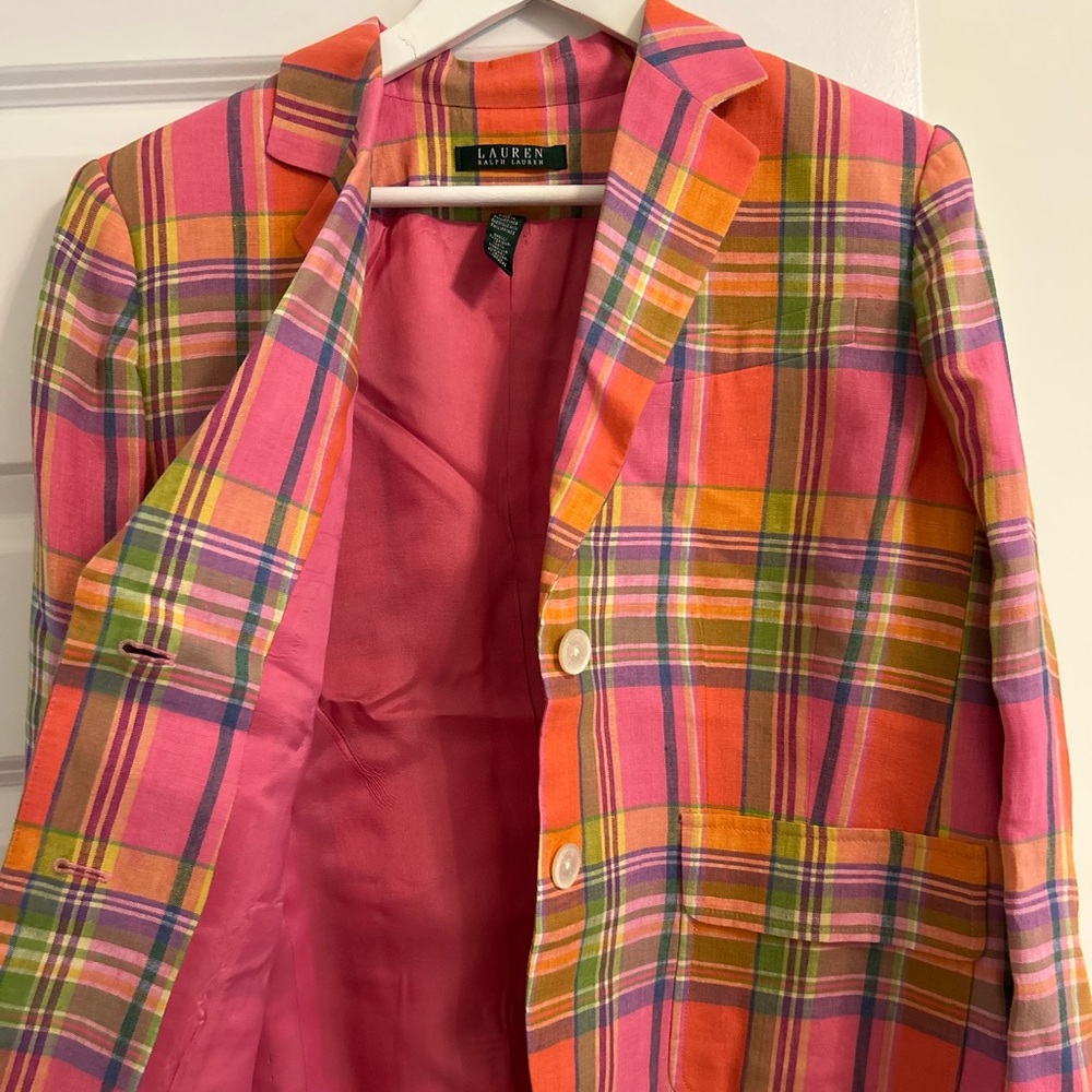 LAUREN by RALPH LAUREN PLAID JACKET BLAZER 100% LINEN - NWOT - Picture 2 of 12